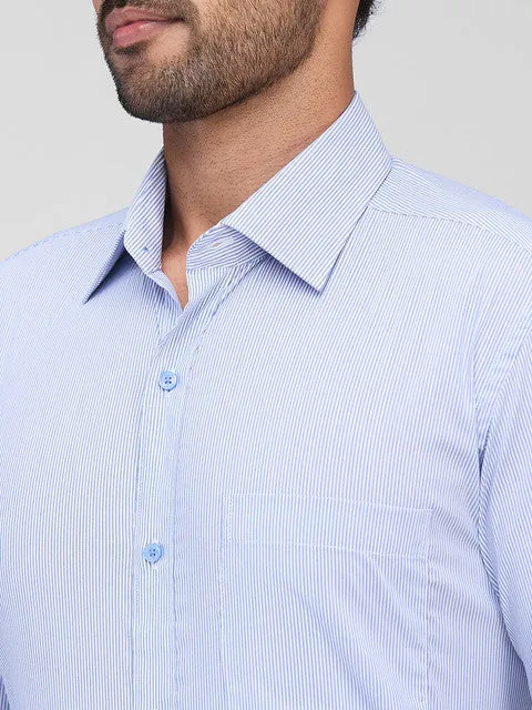 Raymond Men Blue Stripe Slim Fit Cotton Blend Formal Shirts