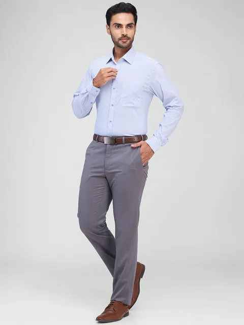 Raymond Men Blue Stripe Slim Fit Cotton Blend Formal Shirts