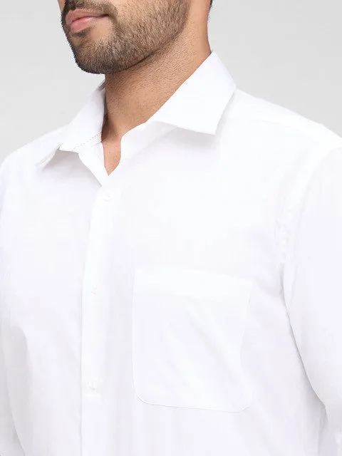Raymond Men White Jacquard Regular Fit Cotton Formal Shirts