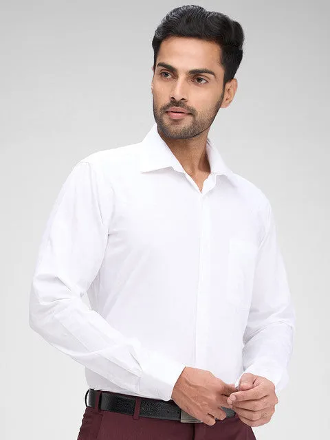 Raymond Men White Jacquard Regular Fit Cotton Formal Shirts