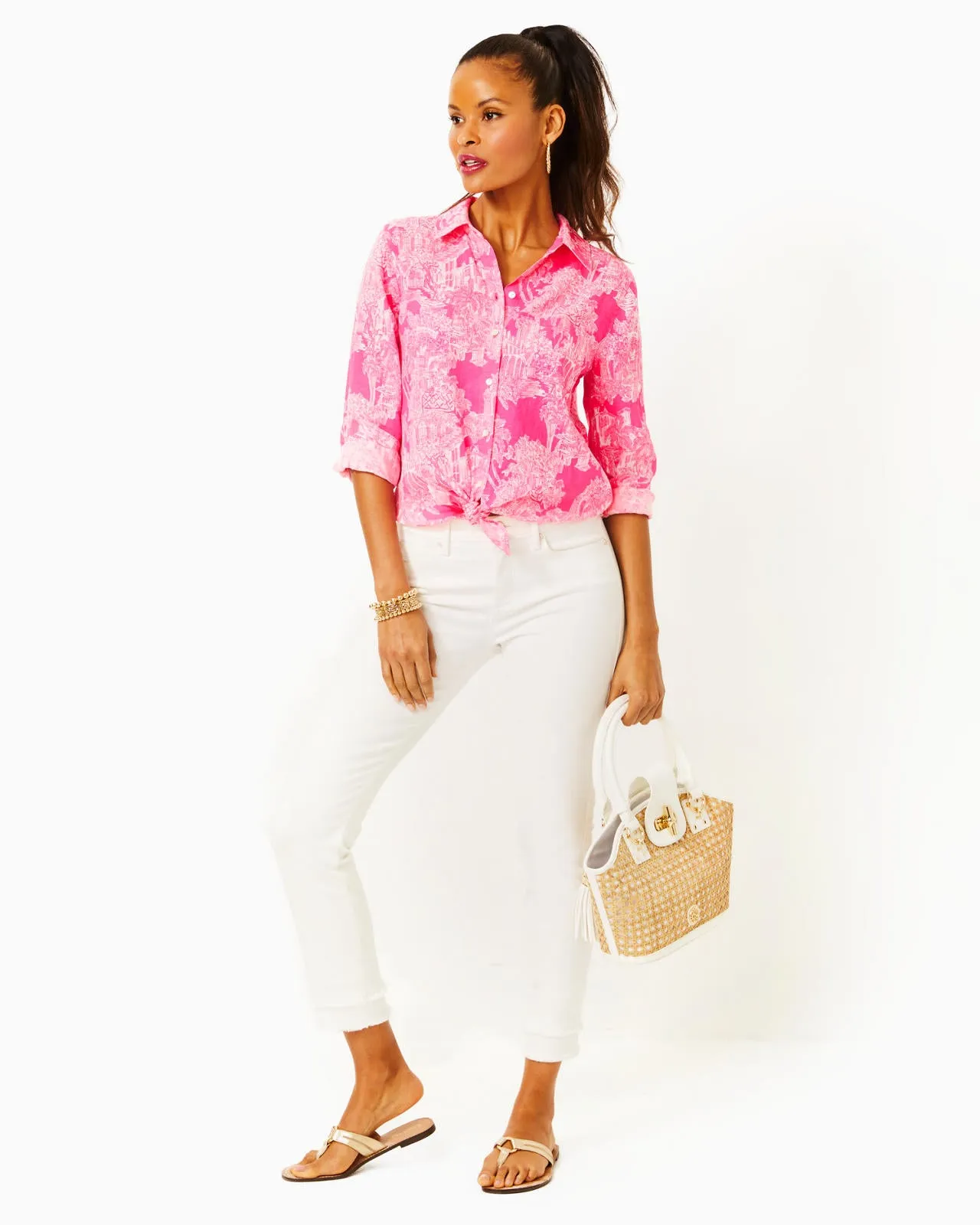 Sea View Button Down Top - Roxie Pink - PB Anniversary Toile
