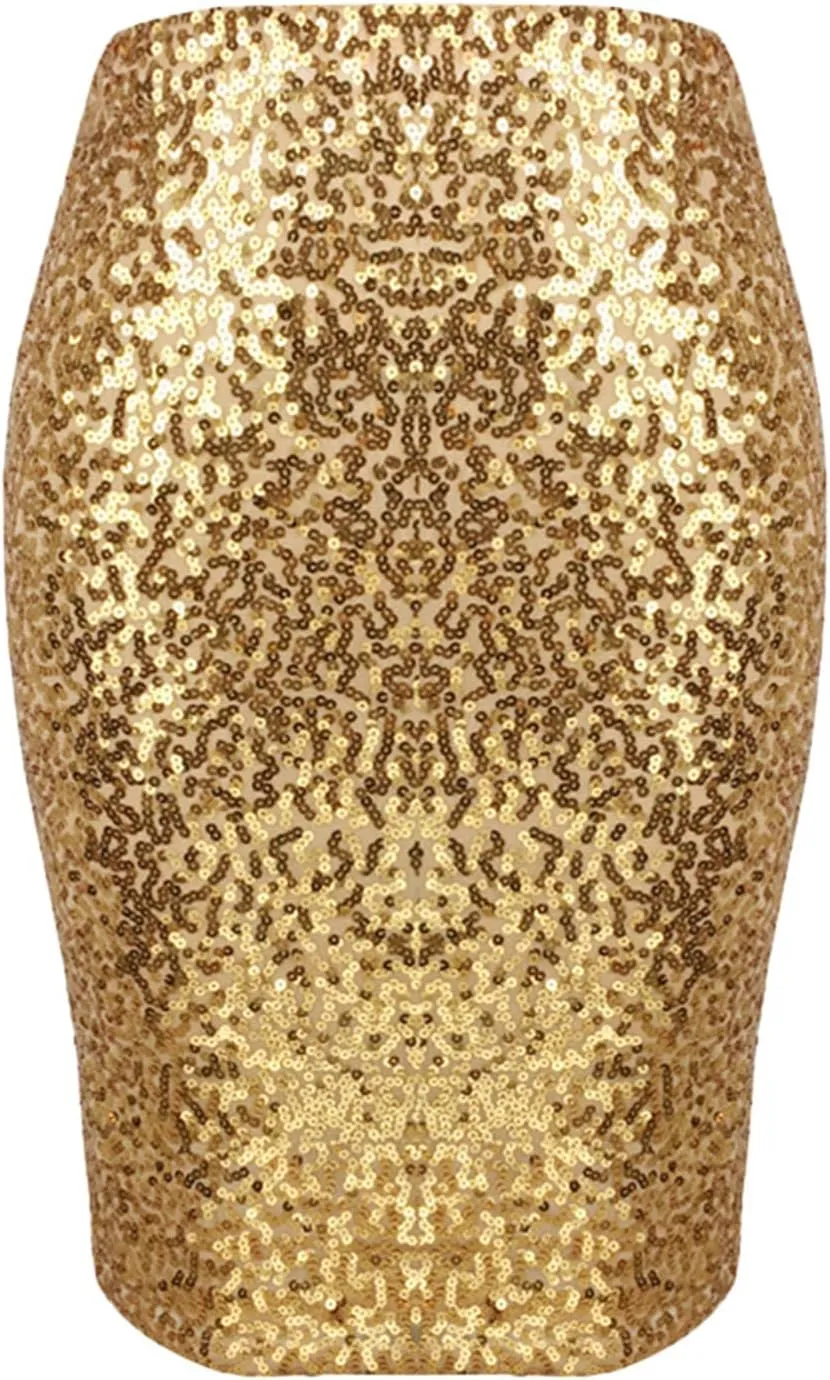 Sequin Skirt for Women, Sparkly Skirts, Sexy Glitter High Waisted Casual Midi Skirt Bodycon for Holiday/Party/Disco