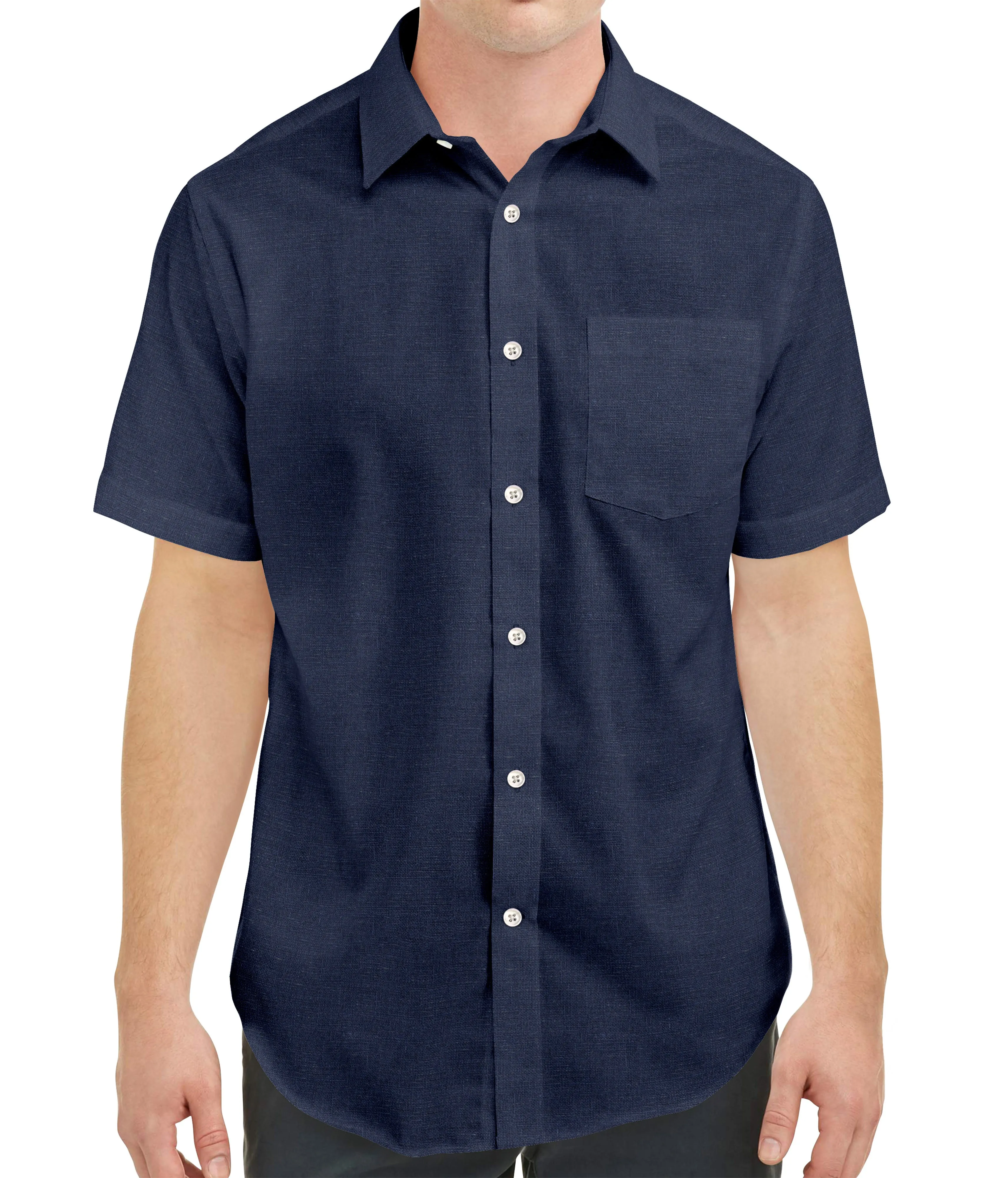 Short Sleeve Linen Shirt in Navy
