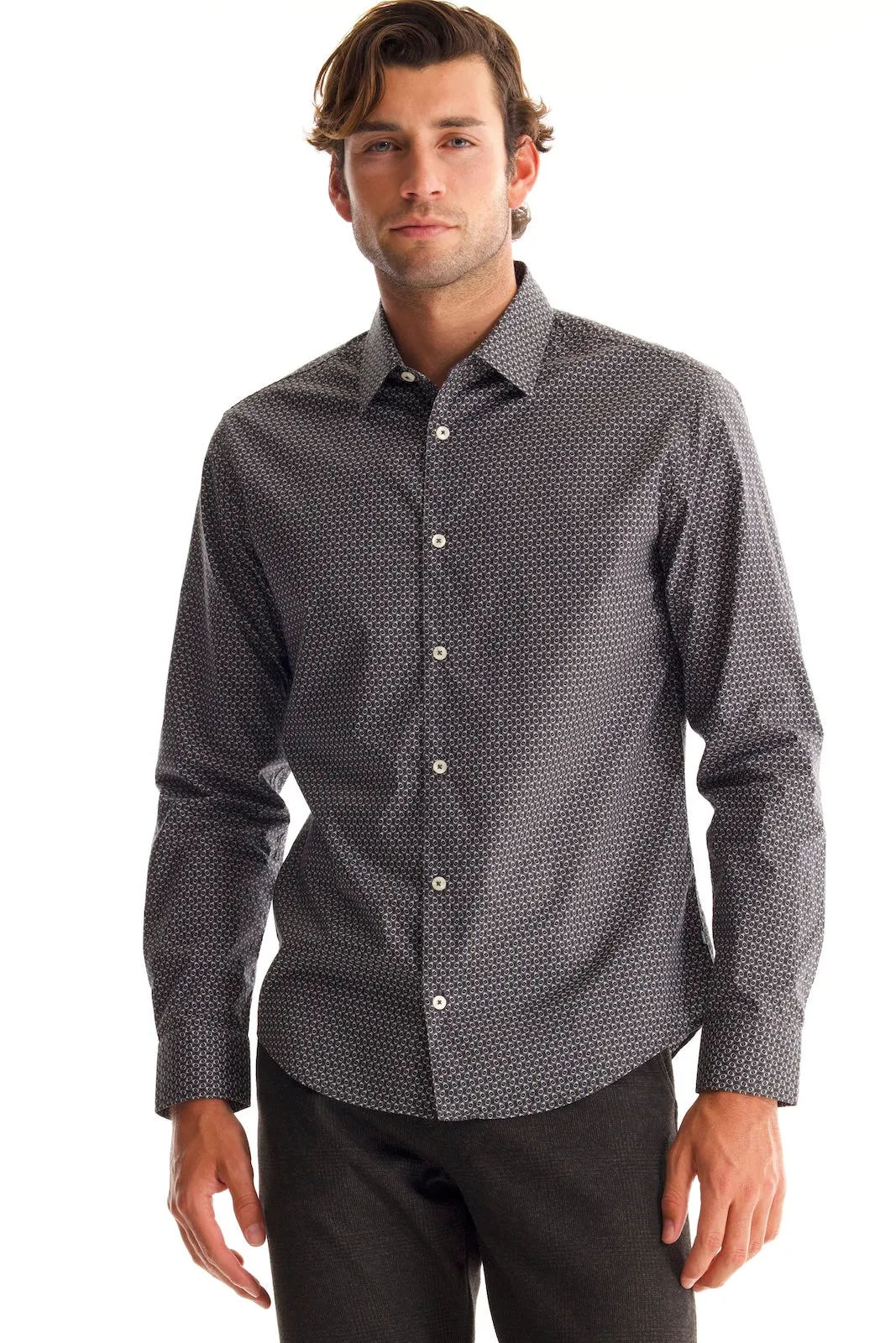 Soft Cloth Point Collar Shirt in Italian Woven Fabric - Charcoal Hex