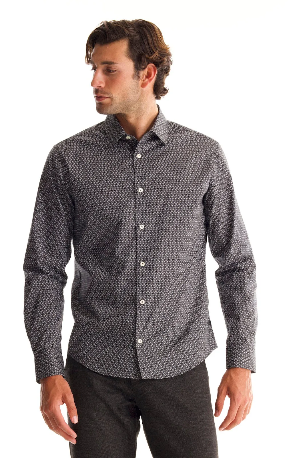 Soft Cloth Point Collar Shirt in Italian Woven Fabric - Charcoal Hex