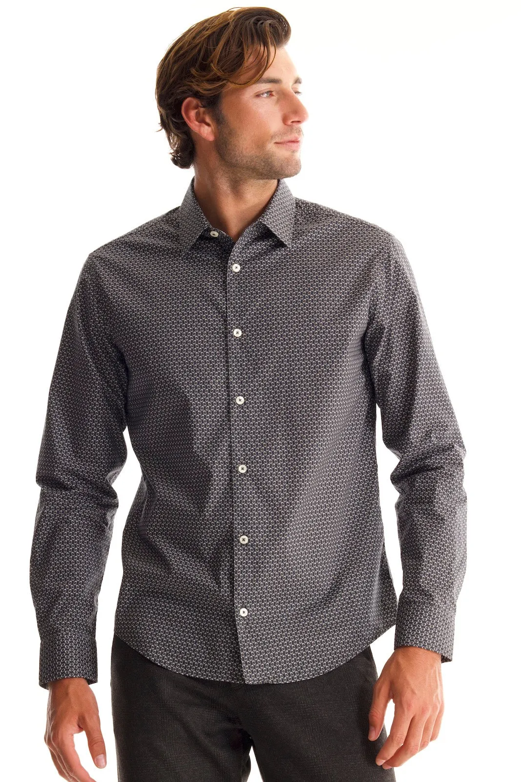 Soft Cloth Point Collar Shirt in Italian Woven Fabric - Charcoal Hex