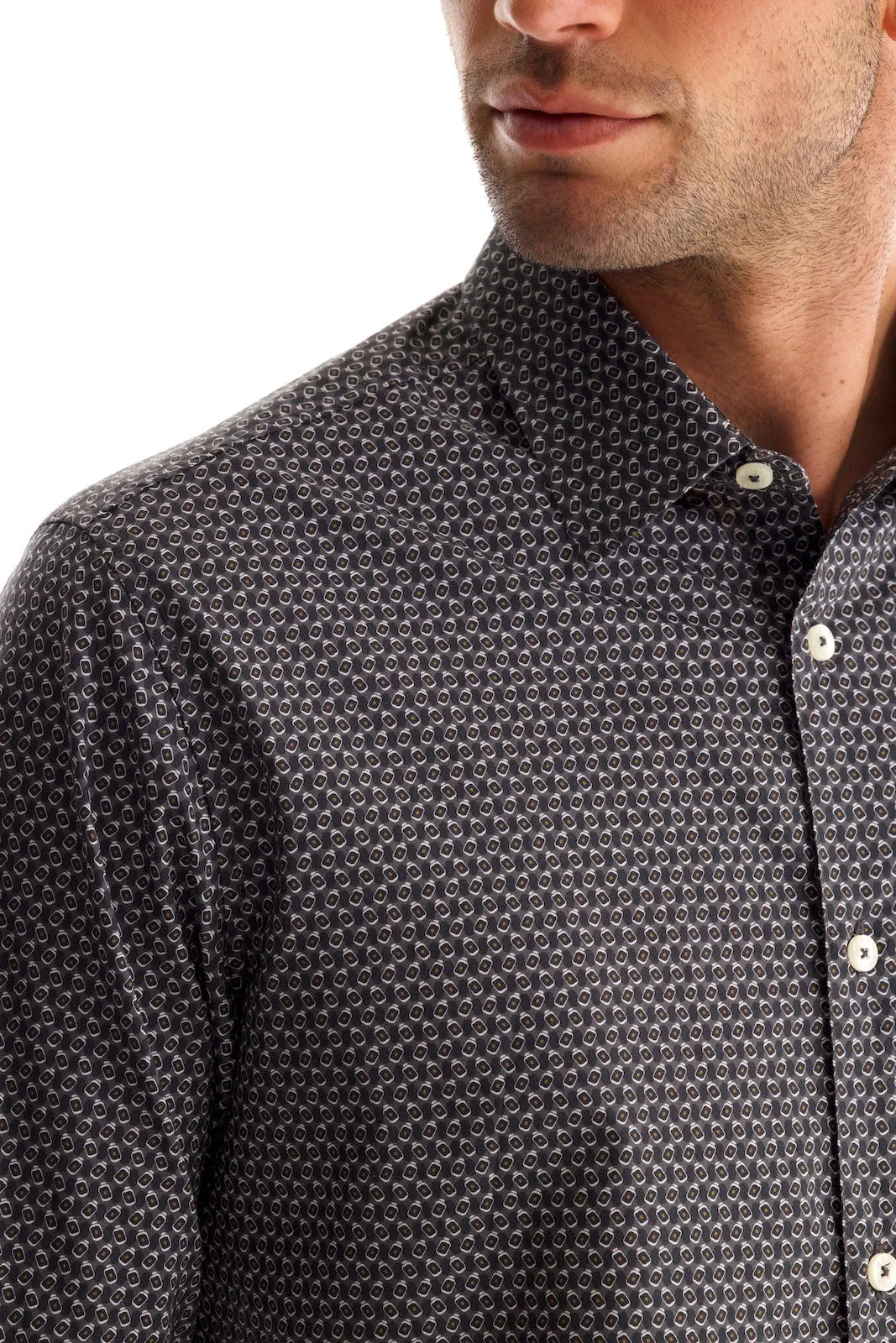 Soft Cloth Point Collar Shirt in Italian Woven Fabric - Charcoal Hex