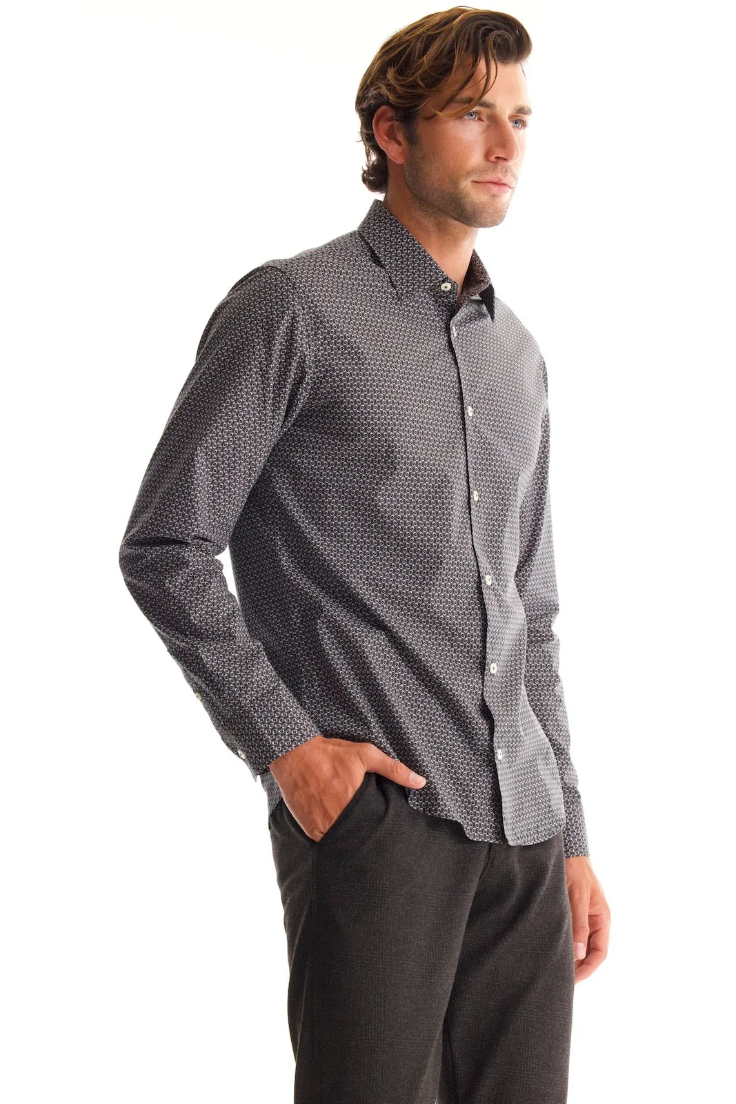 Soft Cloth Point Collar Shirt in Italian Woven Fabric - Charcoal Hex
