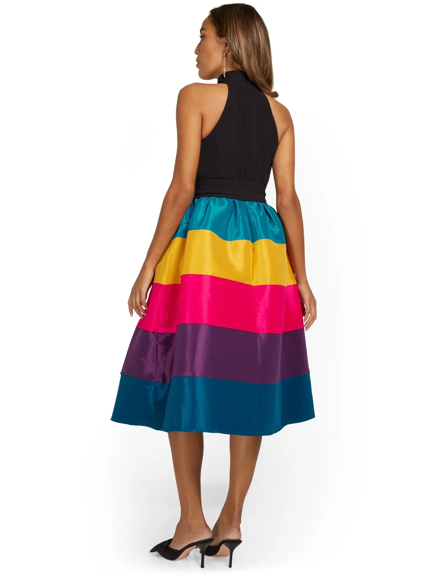 Stripe Halterneck Flare Dress