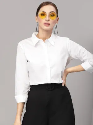 Style Quotient Women Solid White Cotton Regular Formal Shirt