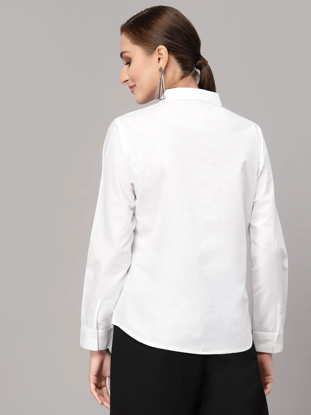 Style Quotient Women Solid White Cotton Regular Formal Shirt