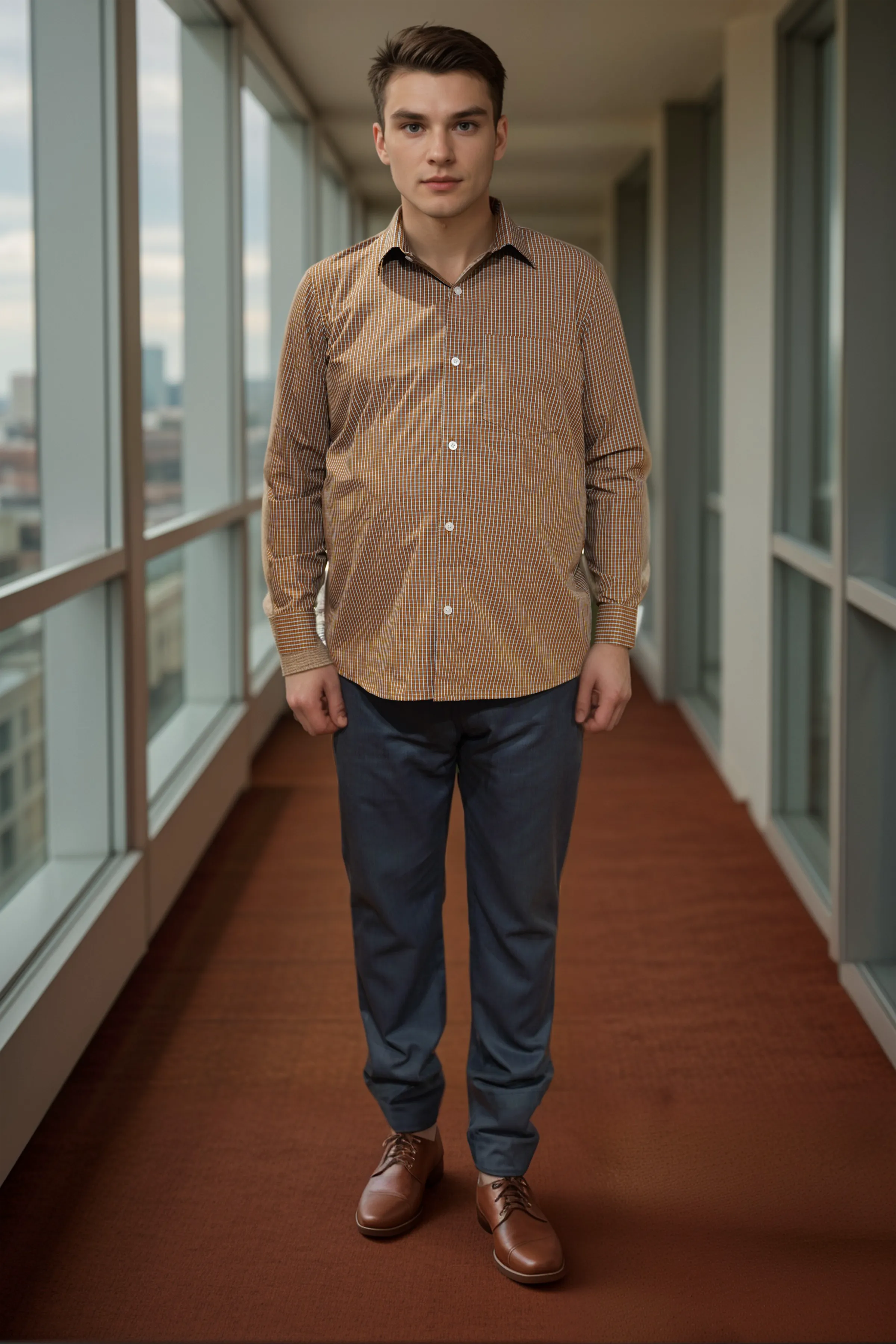 Terra Cota Check Formal Shirt