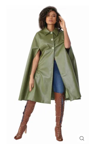 That girl caped faux leather jacket