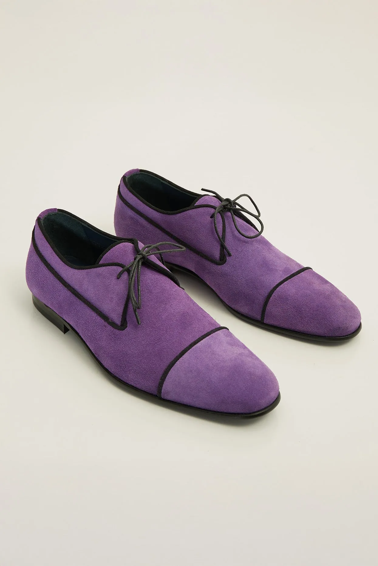 The Formal Leather Cap Toe Derby Shoes  - Purple Suede
