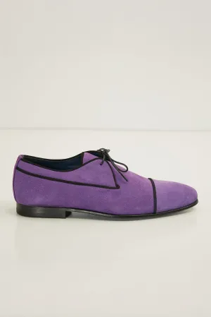 The Formal Leather Cap Toe Derby Shoes  - Purple Suede
