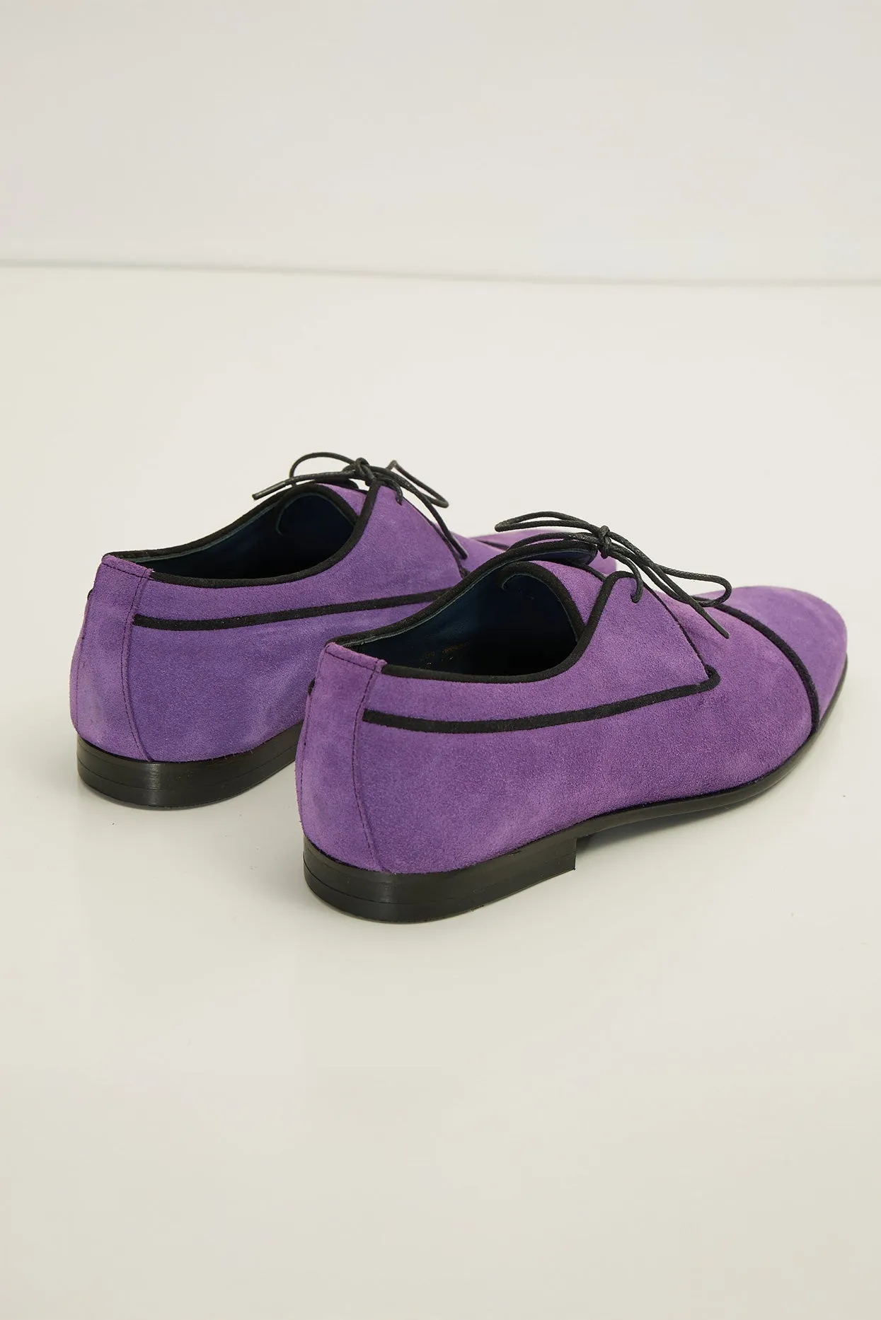 The Formal Leather Cap Toe Derby Shoes  - Purple Suede