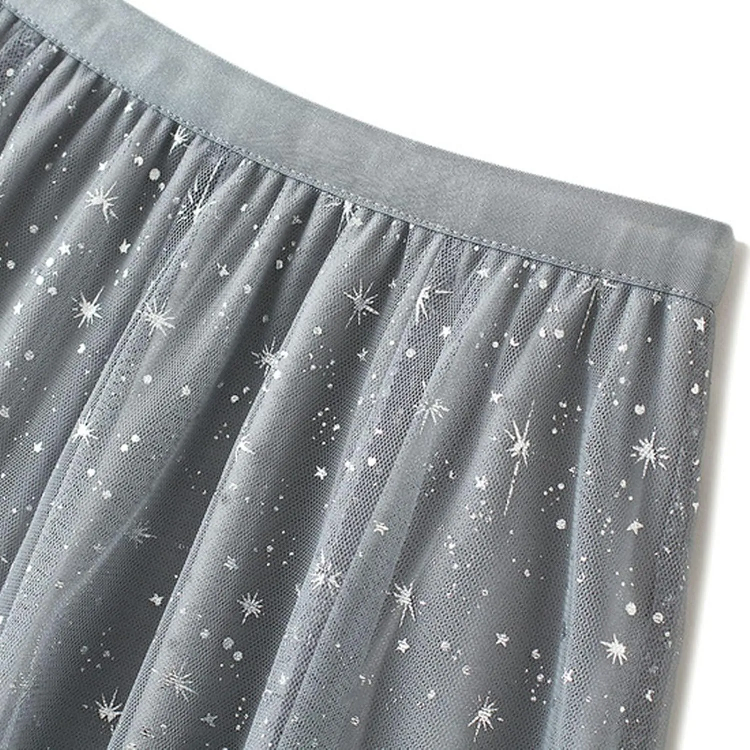 tuduoms Women's Long Tulle Tutu Skirt High Waist Pleated Layered Midi Skirt Sequin Flowy Maxi Skirt Dress for Wedding Party