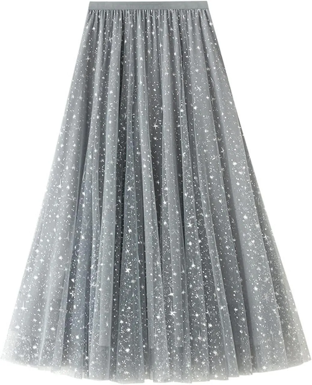 tuduoms Women's Long Tulle Tutu Skirt High Waist Pleated Layered Midi Skirt Sequin Flowy Maxi Skirt Dress for Wedding Party
