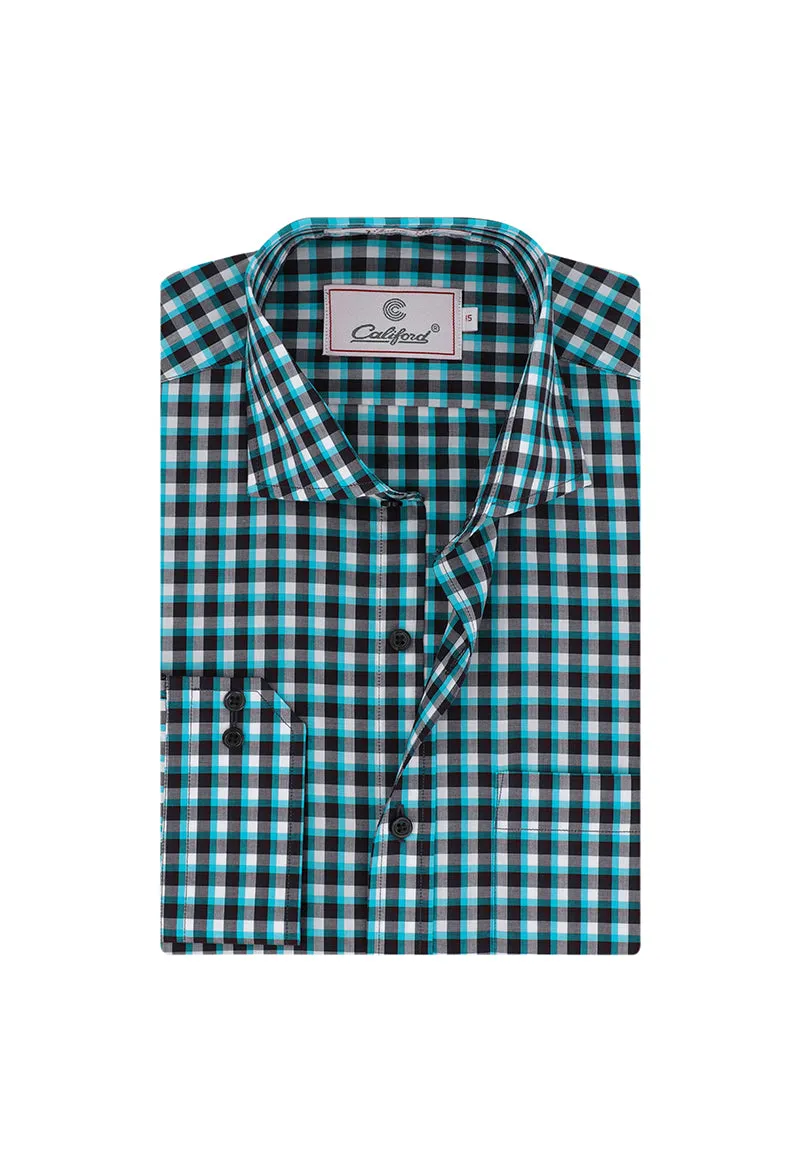 Turquoise & black windowpane checks / ITALIAN 102381-06