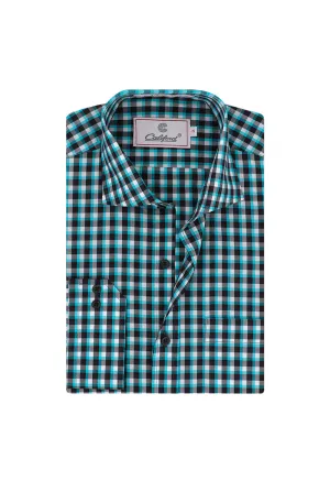 Turquoise & black windowpane checks / ITALIAN 102381-06