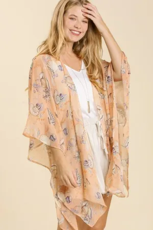 Umgee Full Size Sheer Mixed Print Kimono with Side Slit Plus Size