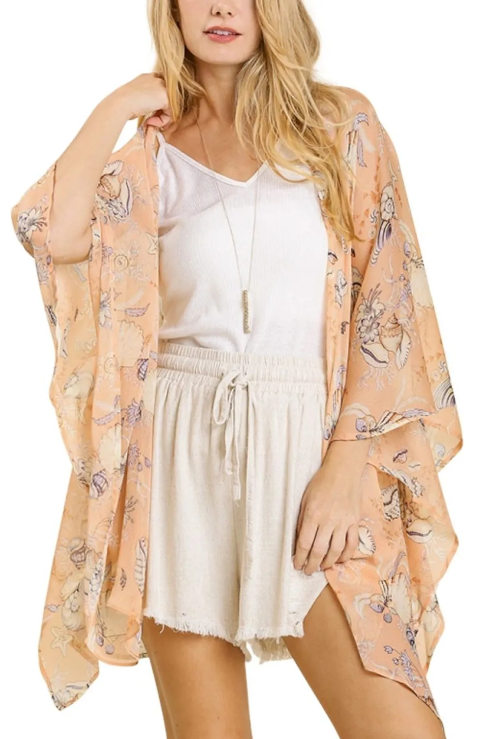 Umgee Full Size Sheer Mixed Print Kimono with Side Slit Plus Size