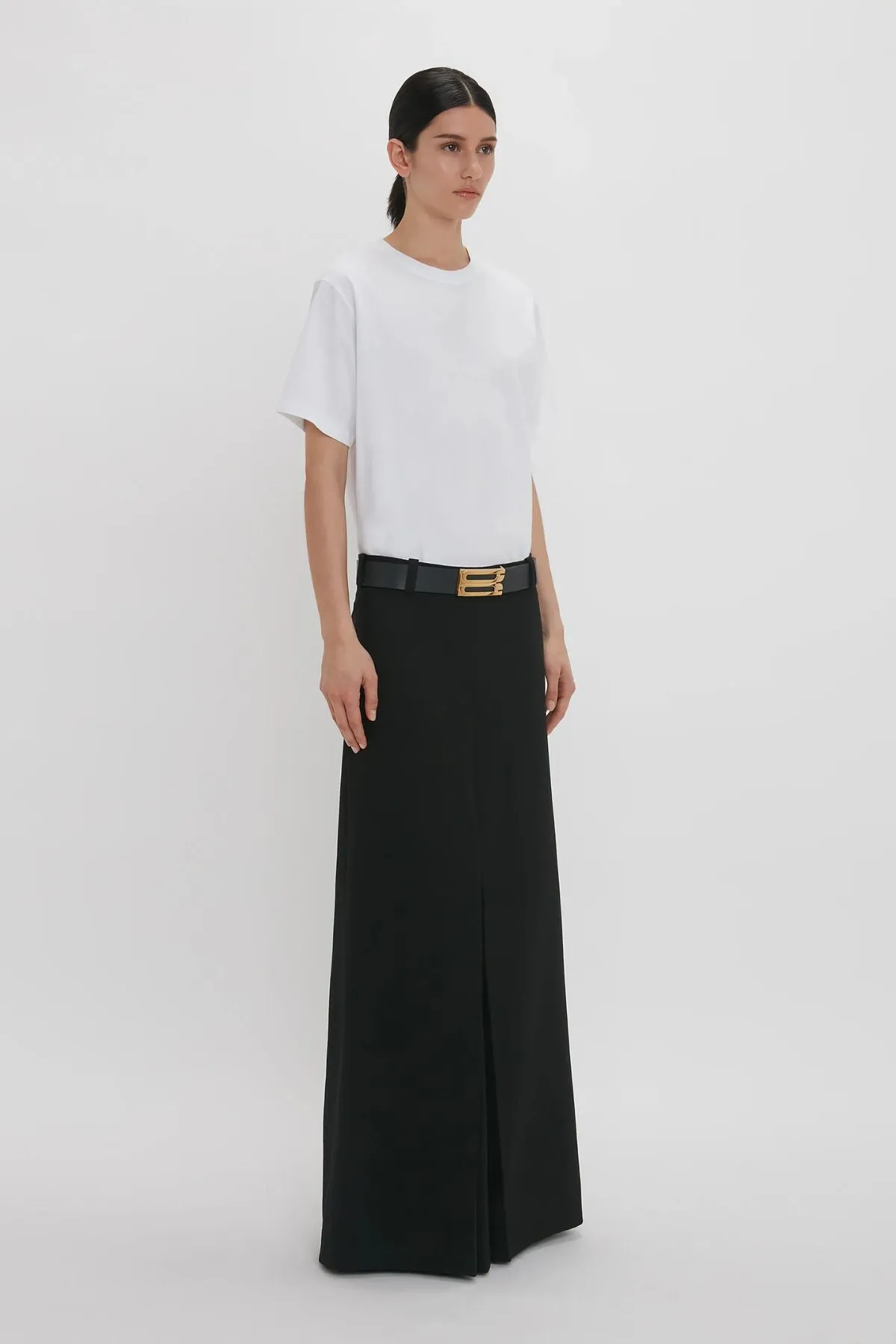 Victoria Beckham Floor Length Box Pleat Skirt - Black