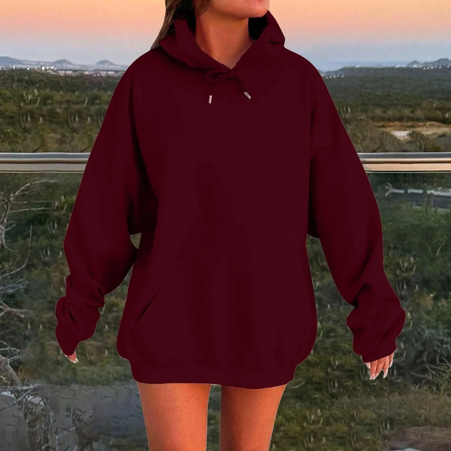 Winter Oversized Hoodie for Women Fashion Long Sleeve Drawstring Sweatshirt Solid Color Plus Size Casual Pullover Top