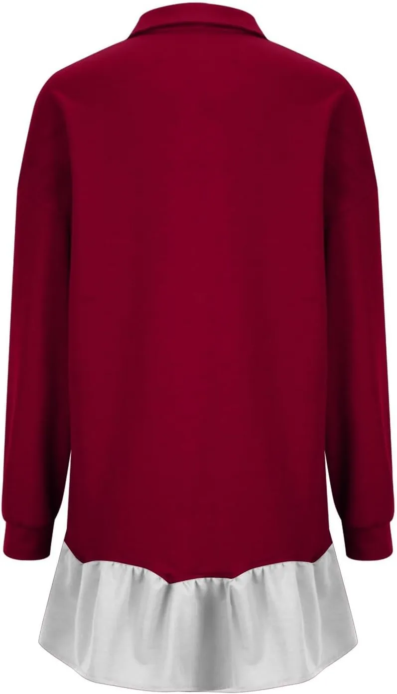 Women Oversized Sweatshirt Dress Collared Pleated Sweatshirt Dresses Casual Flowy Long Sleeve Swing Mini Dresses