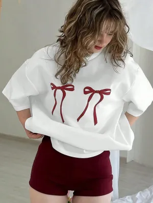Women's Casual Butterfly Print Round Neck Drop Shoulder T-Shirt