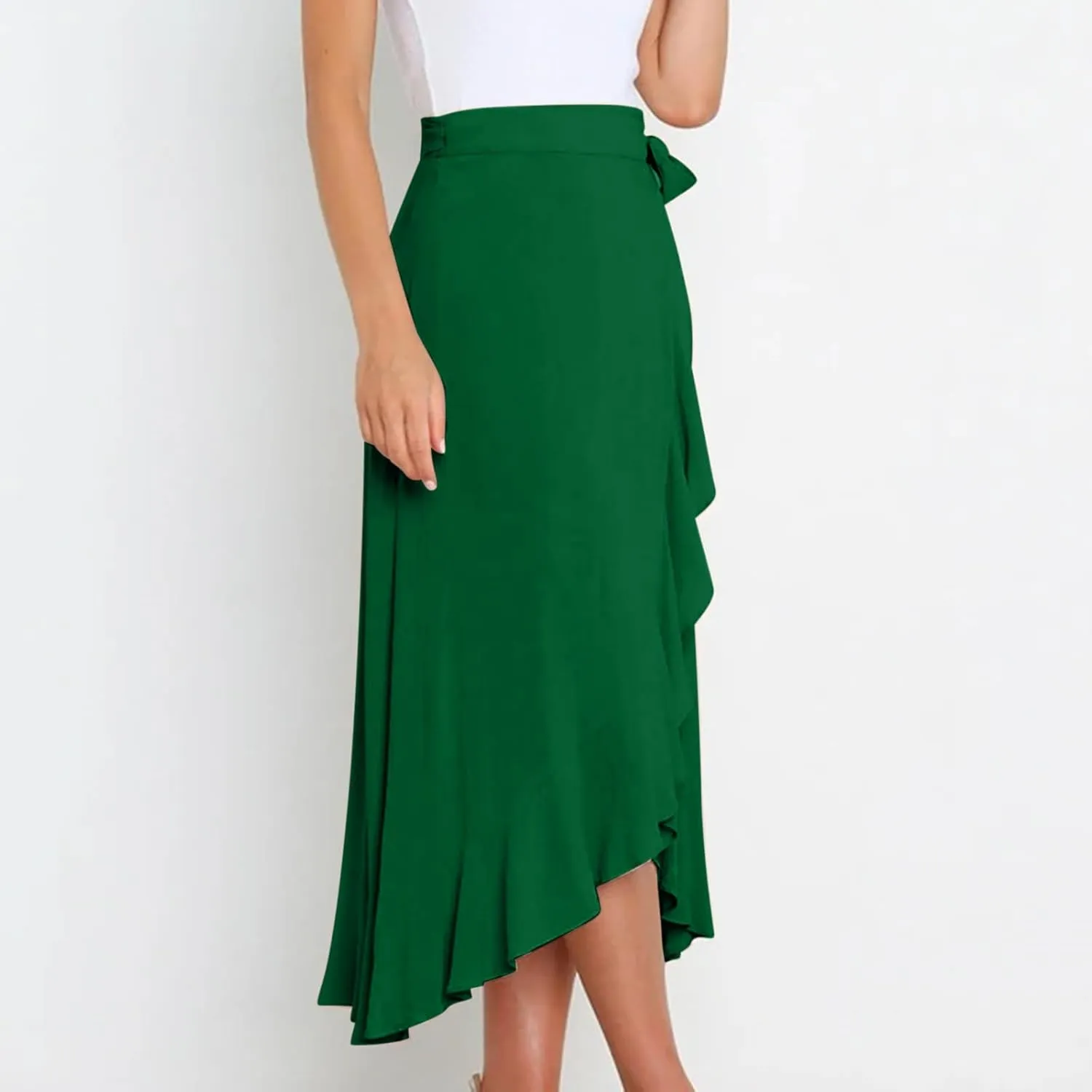 Women's Irregular Lace Up Maxi Dress Sexy Split Ruffle Skirts High Waist Classy Swing Midi Skirt Dressy