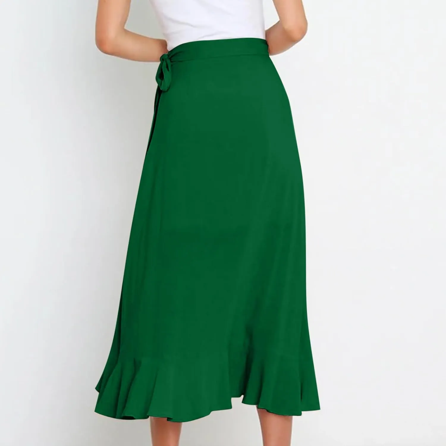 Women's Irregular Lace Up Maxi Dress Sexy Split Ruffle Skirts High Waist Classy Swing Midi Skirt Dressy