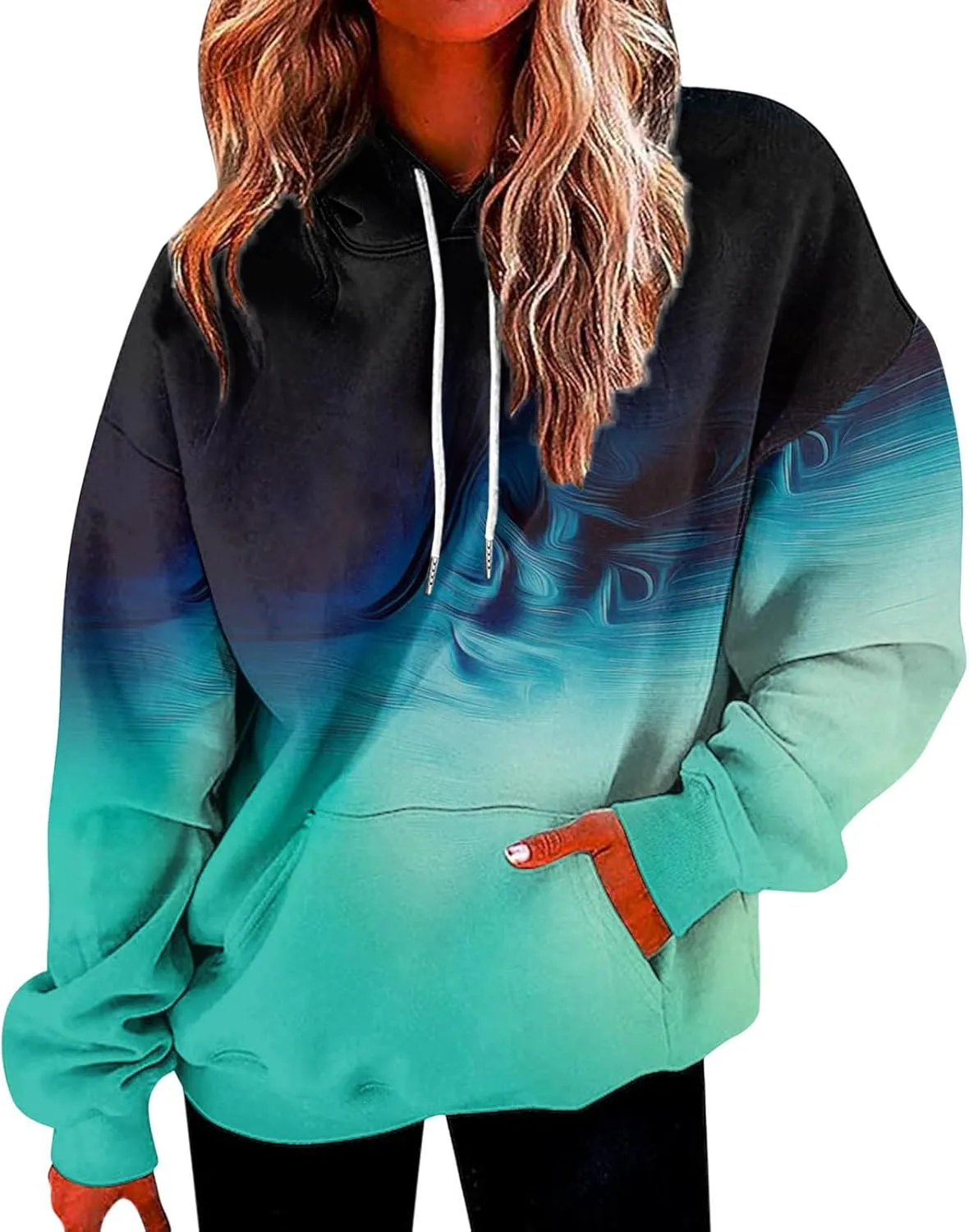 Women's Painted Oversized Hoodies Long Sleeve Drawstring Pullover Tops with Pockets 2024 Fall Trendy Loose Sweatshirt