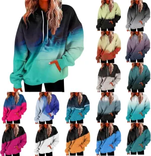 Women's Painted Oversized Hoodies Long Sleeve Drawstring Pullover Tops with Pockets 2024 Fall Trendy Loose Sweatshirt