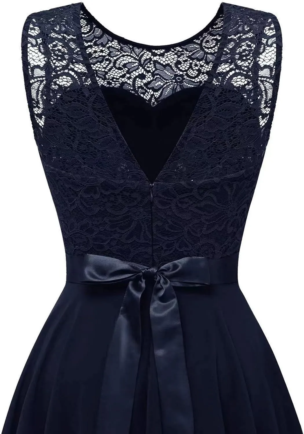 Women's Retro Lace Contrast Chiffon Dress Ruffle Wedding Evening Maxi Dress Sleeveless Club Party Dresses