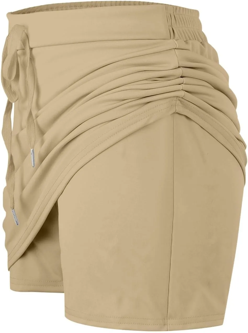 Women's Tennis Skirts Solid Color Loose Yoga High Waisted Exercise Athletic Running Golf Sport Pants with Pocket