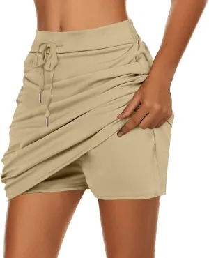 Women's Tennis Skirts Solid Color Loose Yoga High Waisted Exercise Athletic Running Golf Sport Pants with Pocket