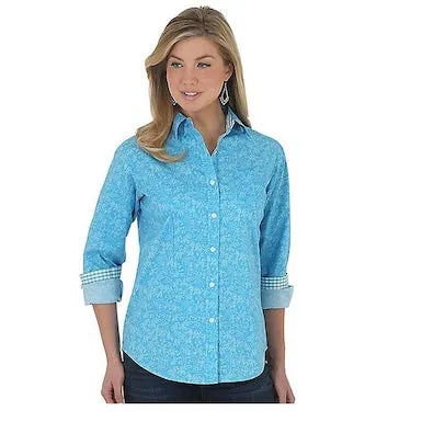 Women's Wrangler George Strait For Her Button Down Turquoise Floral Shirt