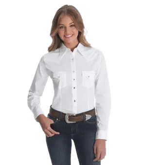 Wrangler Ladies White Solid Snap Western Shirt