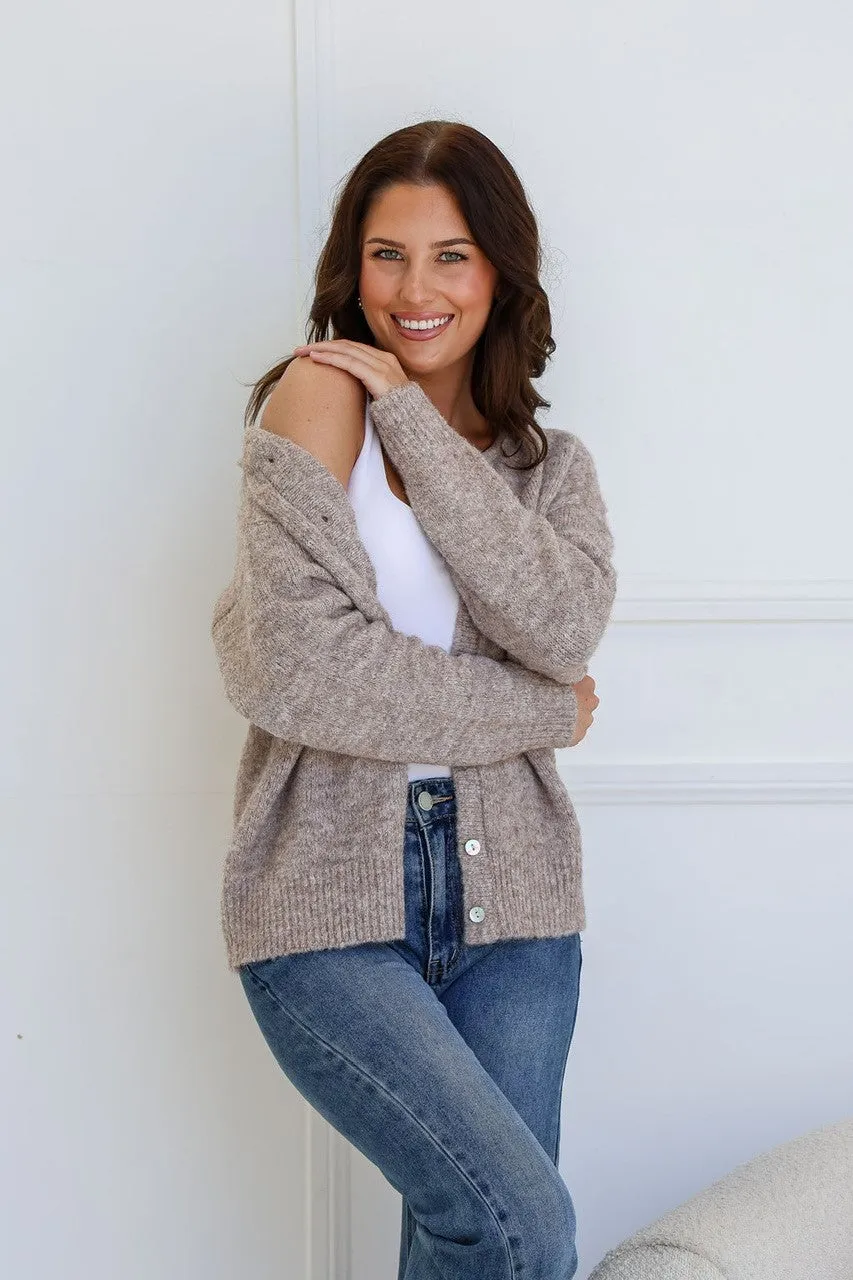Zara Button Cardigan - Mocha